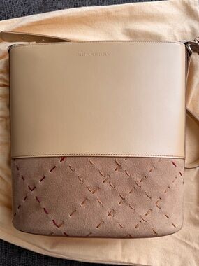Authentic Burberry Beige & Taupe Suede Leather Crossbody Bag